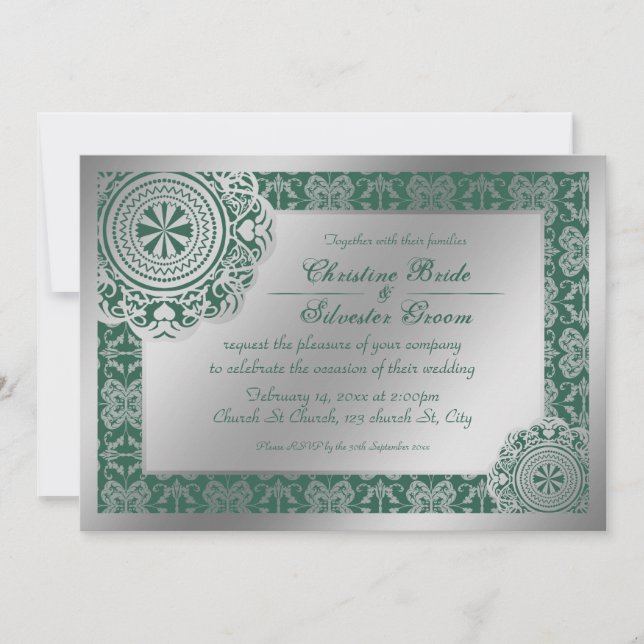 Convite de casamento de Prata Árabe, 5x7 (Frente)
