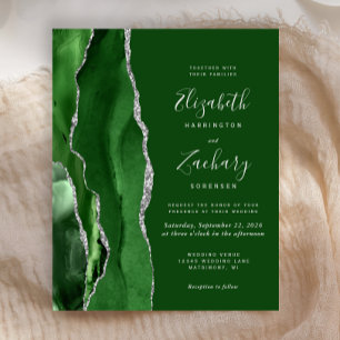 Convite de Casamento de Prata com Ágata Verde Caça
