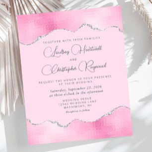 Convite de casamento de Prata Rosa-Glam-Glama