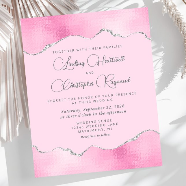 Convite de casamento de Prata Rosa-Glam-Glama (Criador carregado)
