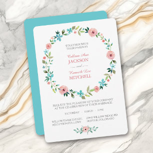 Convite De Casamento De Primavera Floral Azul Cor-