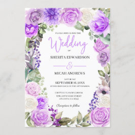 Convite De Casamento De Primavera Floral Roxa
