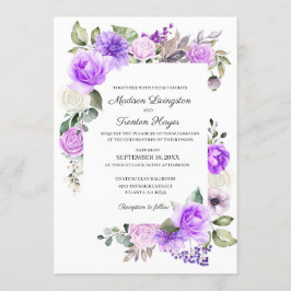 Convite De Casamento De Primavera Floral Roxa