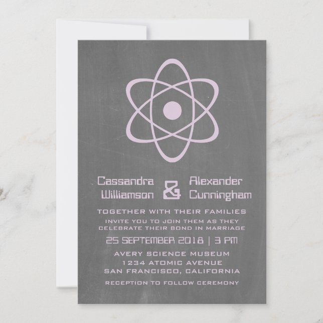 Convite de casamento de quadro atômico roxo (Frente)