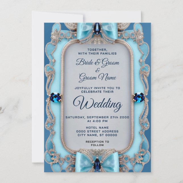 Convite de Casamento de Quadro Decorativo Azul (Frente)
