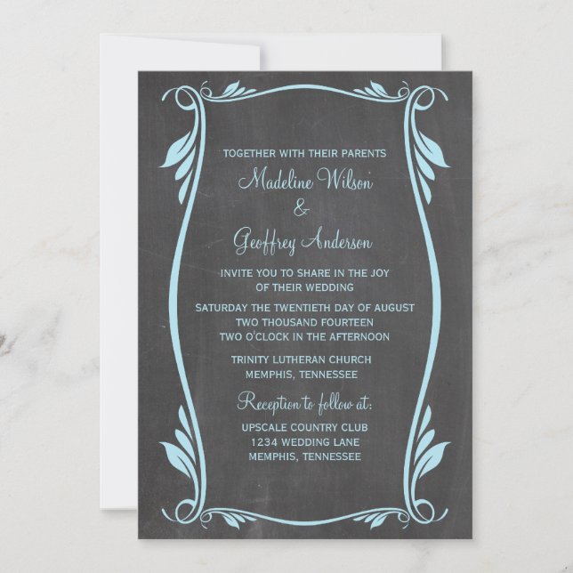 Convite de casamento de quadro flexível azul (Frente)