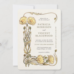 Convite de Casamento de Quadro Floral Amarelo