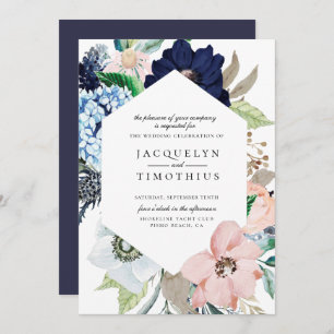 Convite de Casamento de Quadro Floral de Marinho