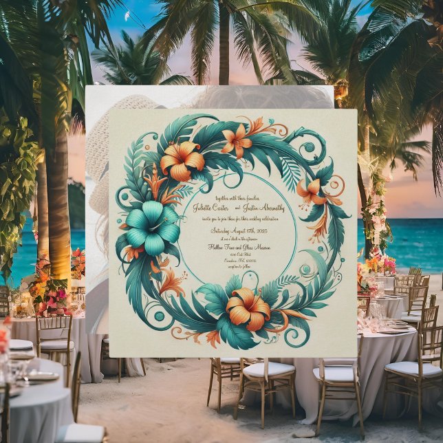 Convite De Casamento De Quadros Redondos Tropicais (Criador carregado)