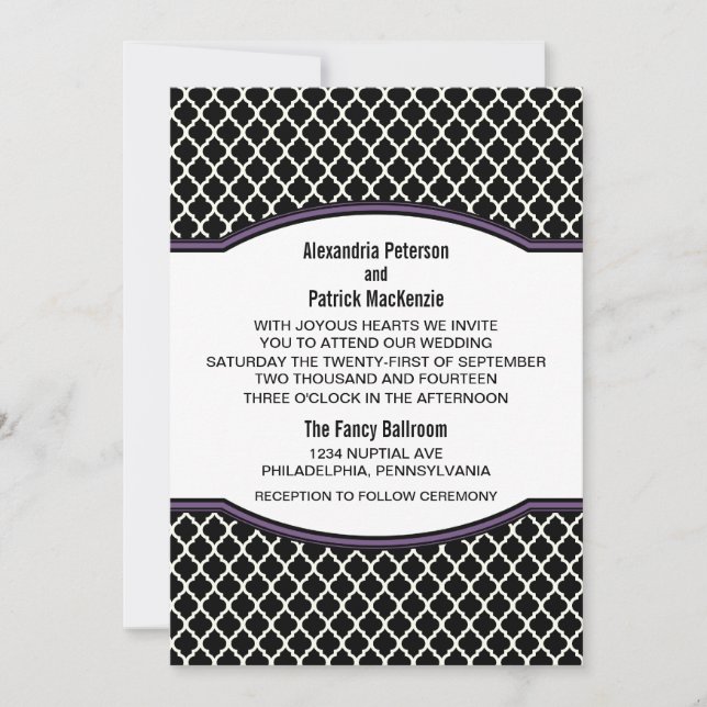 Convite de casamento de Quatrefoil Elegante (Frente)