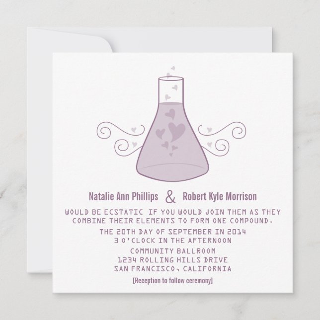 Convite de casamento de Química Purple Sweet (Frente)