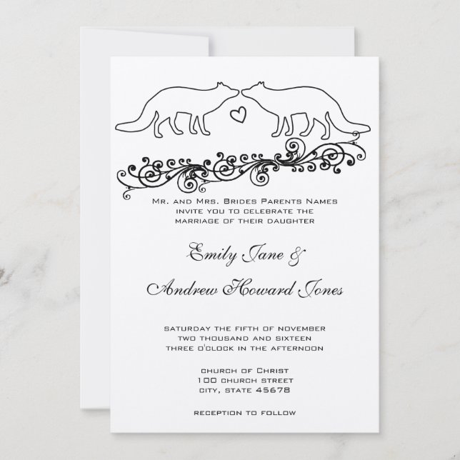 Convite De Casamento De Raposas Vintage (Frente)