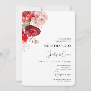 Convite De Casamento De Red Floral Espanhol