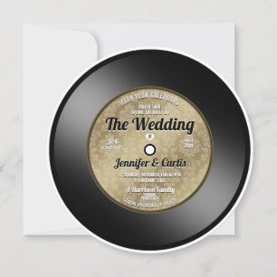 Convite de casamento de registro de vinil retrô pa