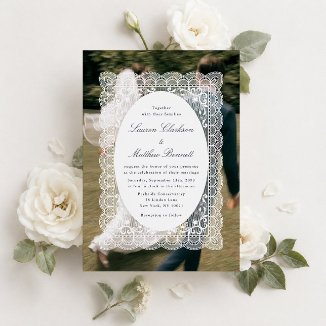Convite de Casamento de Renda com Uma Foto Moderna (Criador carregado)