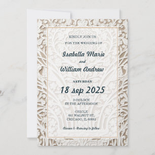 Convite de Casamento de Renda Marfim Elegante