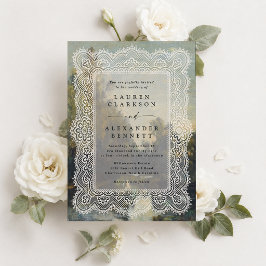 Convite de Casamento de Renda Vintage e Arte Refin