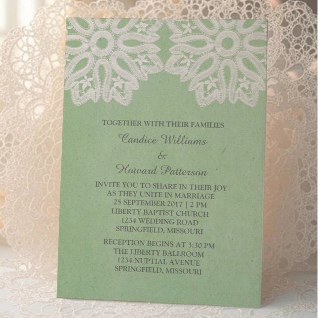 Convite de casamento de rendas Elegante Verde Mint (Mint Green Elegant Lace Wedding Invite)