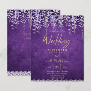 CONVITE DE CASAMENTO de rendas plorais roxas da Wi