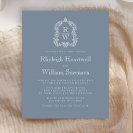 Convite de casamento de repouso do monograma azul