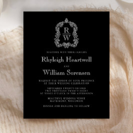 Convite de casamento de repouso preto do monograma