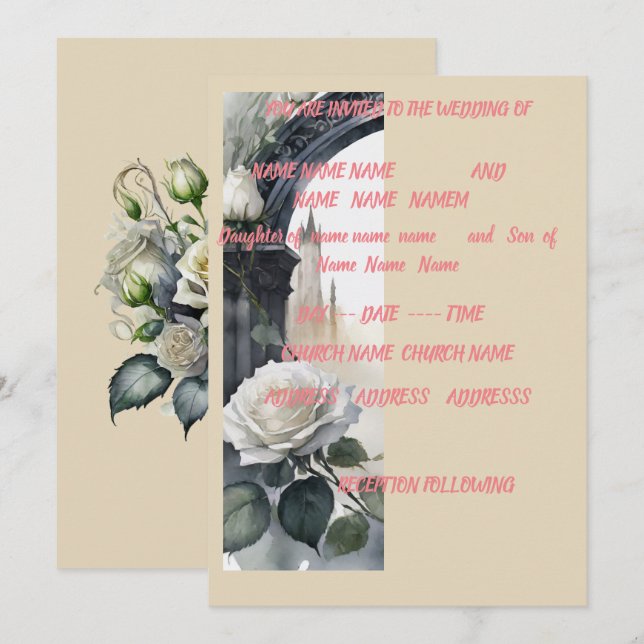 convite de casamento de rosa 5x7 (Frente/Verso)