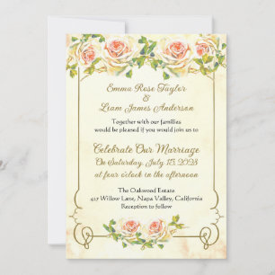 Convite de casamento de Rosa antigo 2 - 5 x 7