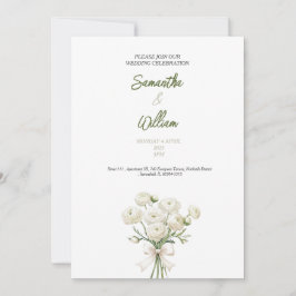convite de casamento de rosa branca dourada elegan