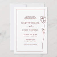 Convite de Casamento de Rosa de Desenho de Linha