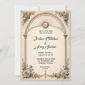 Convite De Casamento De Rosa De Vintage Desenhado