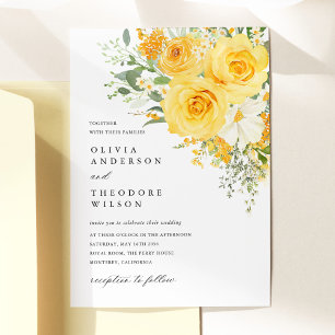 Convite de Casamento de Rosa Floral Amarela
