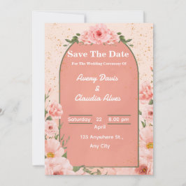 Convite de Casamento de Rosa Floral Rosa Elegante