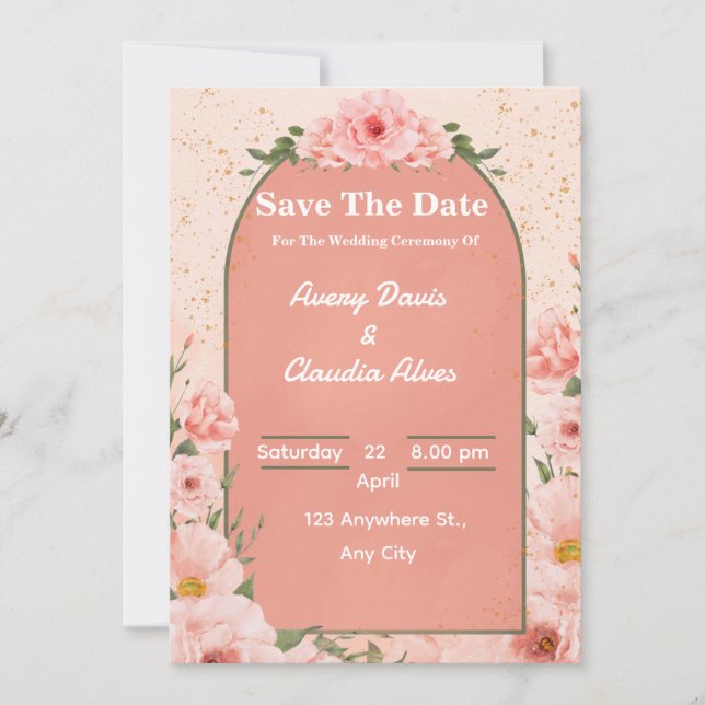 Convite de Casamento de Rosa Floral Rosa Elegante (Frente)