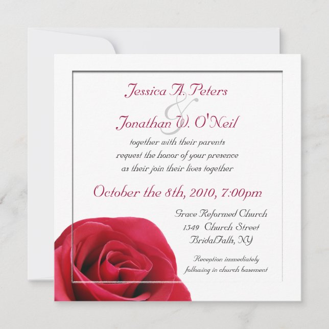 Convite de casamento de Rosa vermelha (Frente)