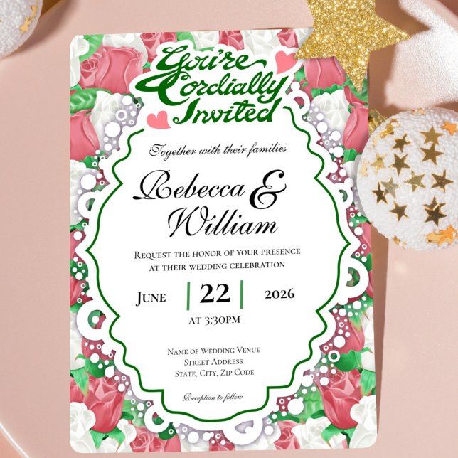 Convite de Casamento de Rosa Vermelha e Branca - L (Criador carregado)