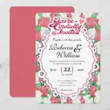 Convite de Casamento de Rosa Vermelha e Branca - L