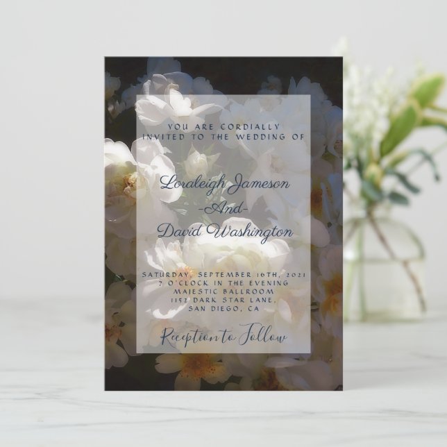 Convite de casamento de rosas brancas (Em pé/Frente)