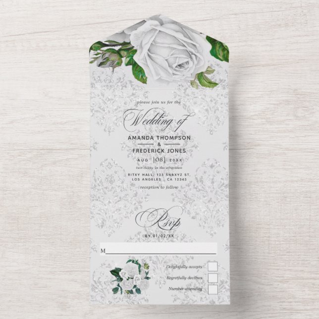 Convite de casamento de Rosas Brancas Vintage Tudo (Interno)