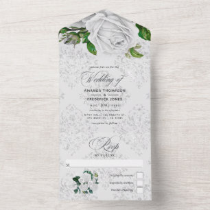 Convite de casamento de Rosas Brancas Vintage Tudo