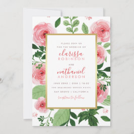 Convite De Casamento De Rosas De Aquarelas Florais