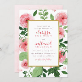 Convite De Casamento De Rosas De Aquarelas Florais
