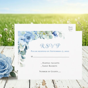 Convite de Casamento de Rosas em Aquarela Azul Flo