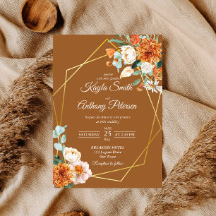 Convite de casamento de rosas laranja terracota br