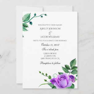 Convite de casamento de rosas roxos. Convites orai