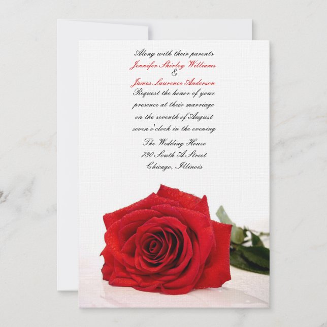 Convite de Casamento de Rosas vermelhas (Frente)