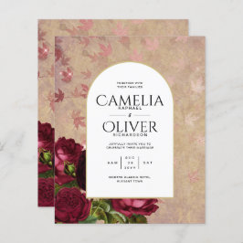 Convite de casamento de Rosas vermelhas Botânicas 