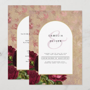 Convite de casamento de Rosas vermelhas Botânicas 