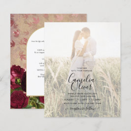 Convite de casamento de Rosas vermelhas Botânicas 