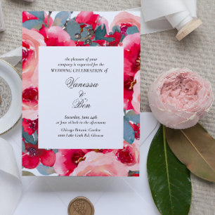 Convite De Casamento De Rosas vermelhas De Aquarel