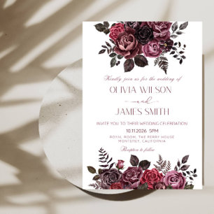 Convite de Casamento de Rosas Vermelhas e Pretas E